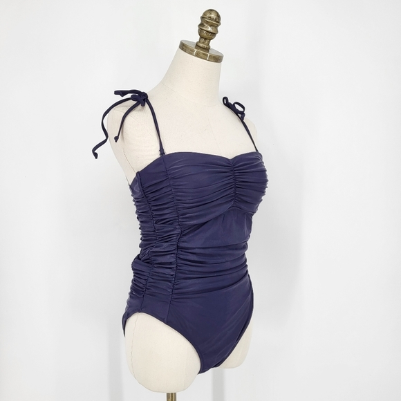 J. Crew Other - J.Crew Ruched One Piece Swimsuit Navy Blue Removable Straps Size 6